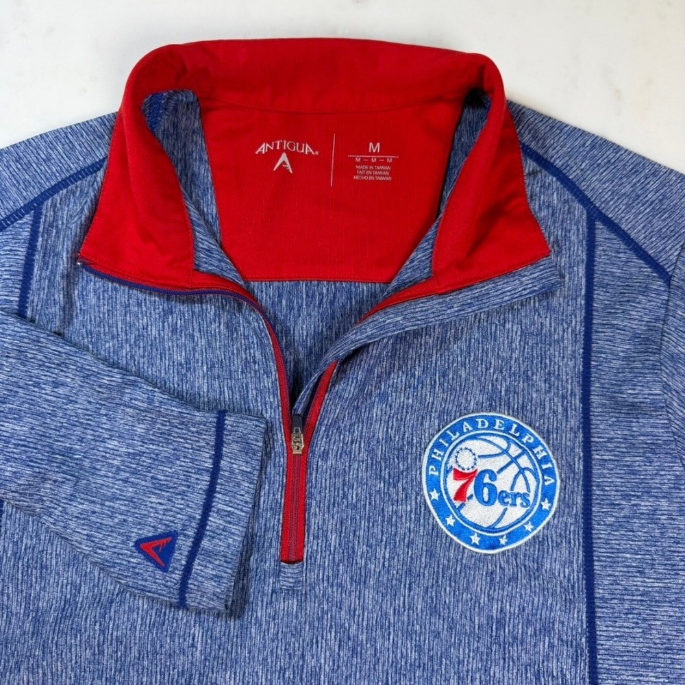 Antigua Philadelphia 76ers Mens Medium Blue Space Dye Quarter Zip Pullover